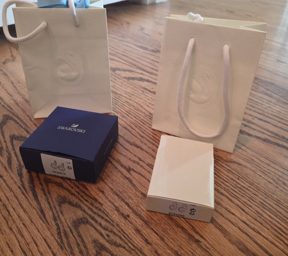 2 BOXES Swarovski White and Navy Gift Boxes with Branded Bags